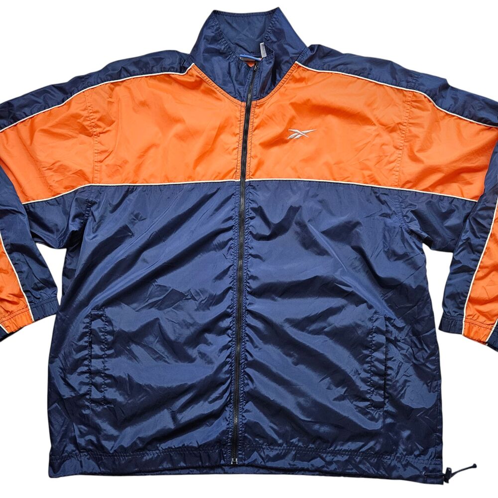 Vintage Reebok Windbreaker Jacket Mens Size XL Blue Orange Full Zip Vented 90s - Picture 3 of 9